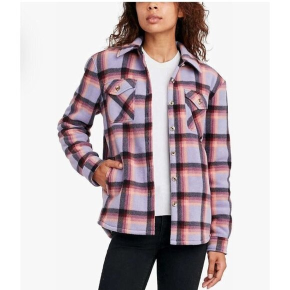 Sage Collective Jacket Plaid Sherpa Lined Size S Shacket Purple Western - Picture 1 of 12